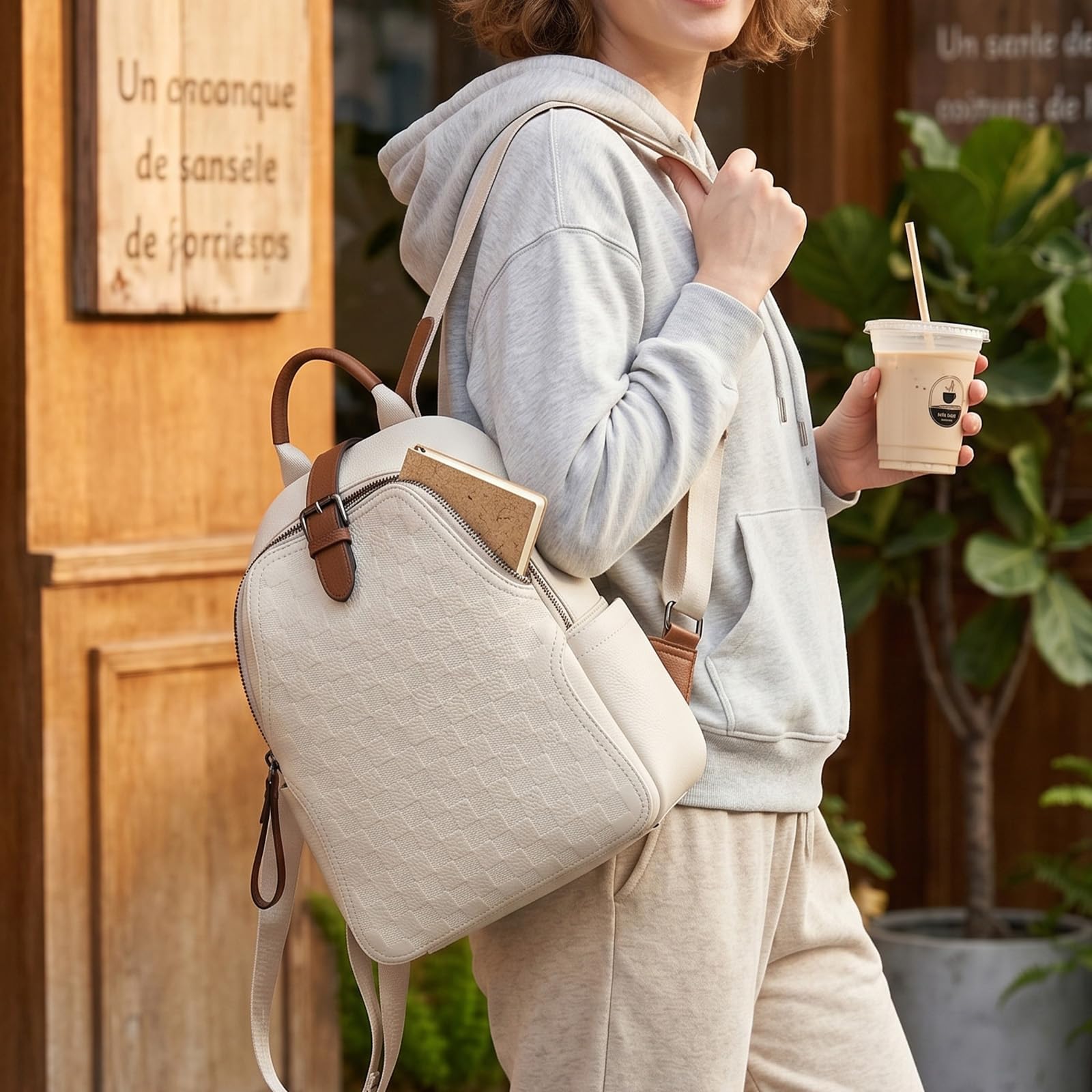 Leather Work Womens Backpack - Damski plecak z tłoczonej skóry PU
